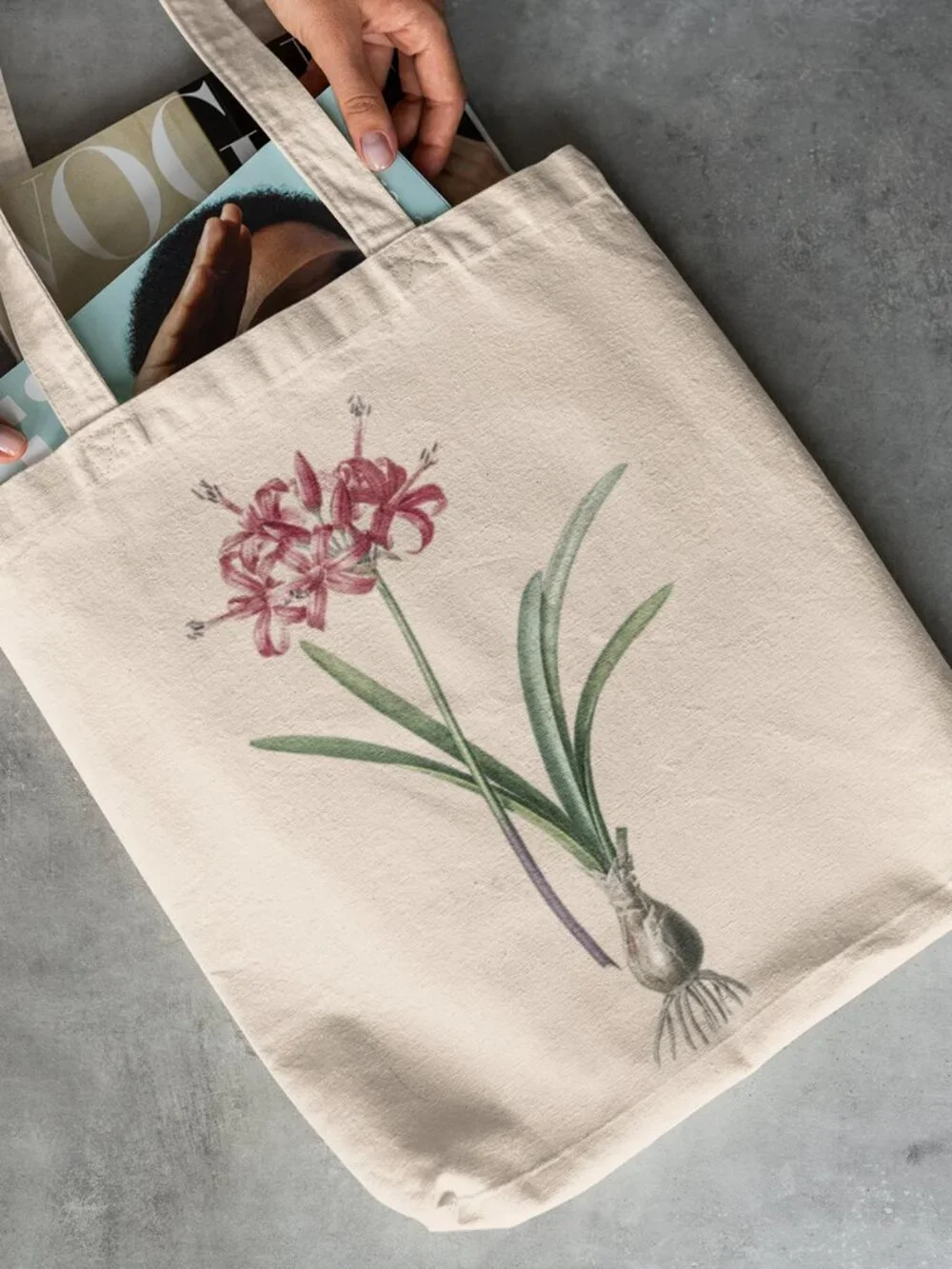 Madonna Lily Vintage Floral Print Graphic Canvas Tote Bag